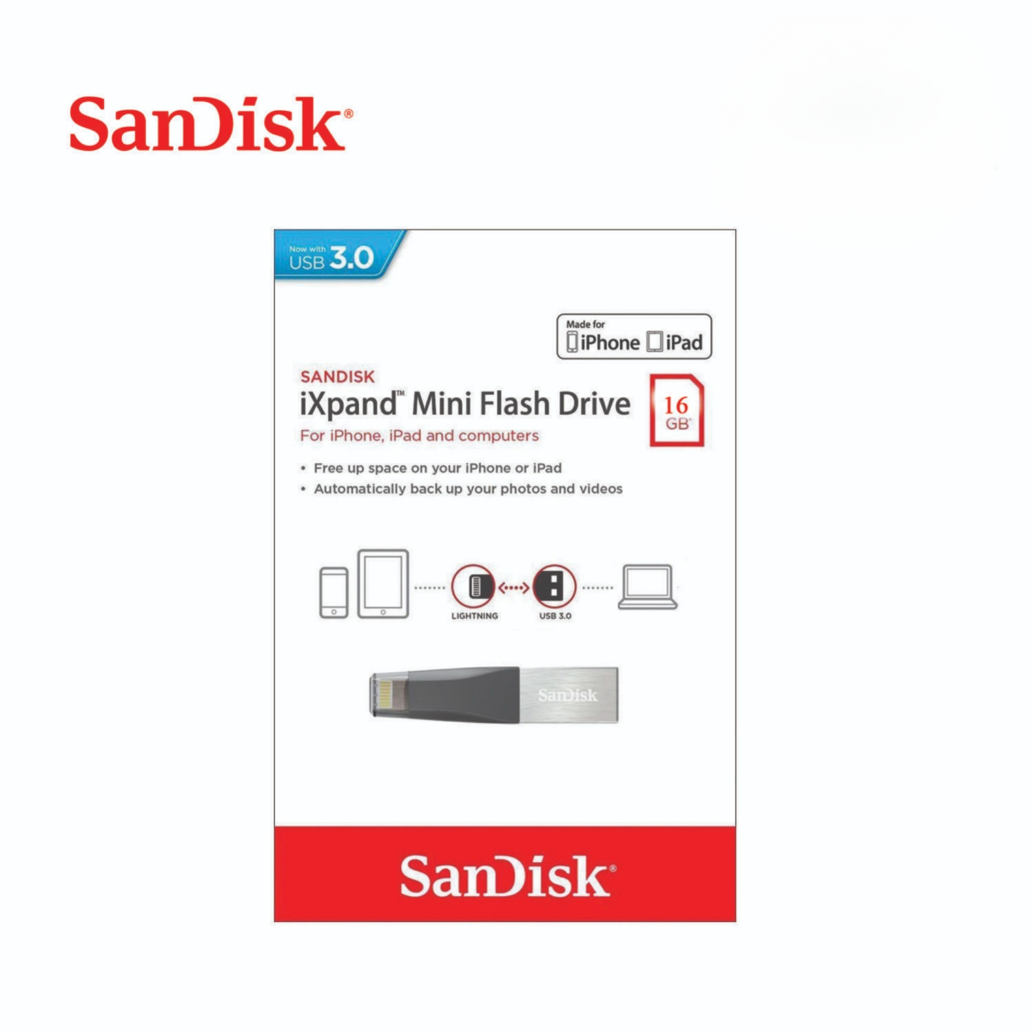 SanDisk iXpand Mini OTG Flash Drive 16GB (Lightning) - Etronixtt